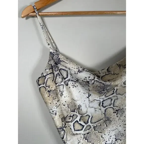 J.O.A. Breeana Beige Snake Print Satin Cowl Neck Slip Dress Womens Size XS - Picture 3 of 9